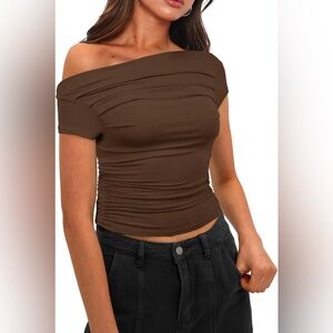 NWT BROWN OFF Shoulder Crop Top-Small-$29 NIP